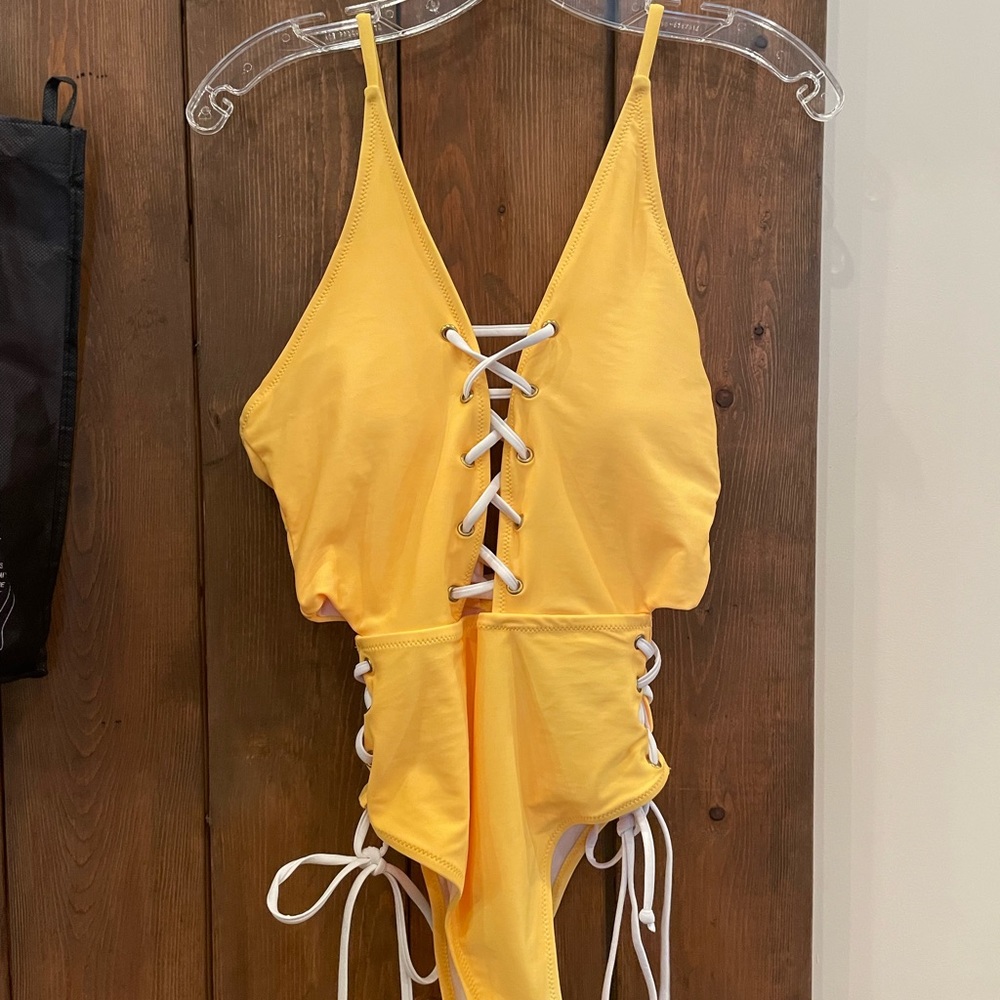 Yellow/Red one piece swimsuits